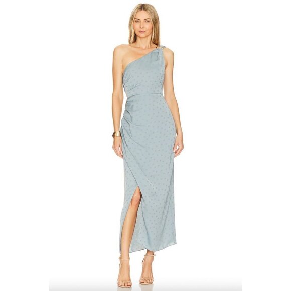 Favorite Daughter The Singles Table Asymmetric One Shoulder Dress Slate Blue 18 - Picture 1 of 13